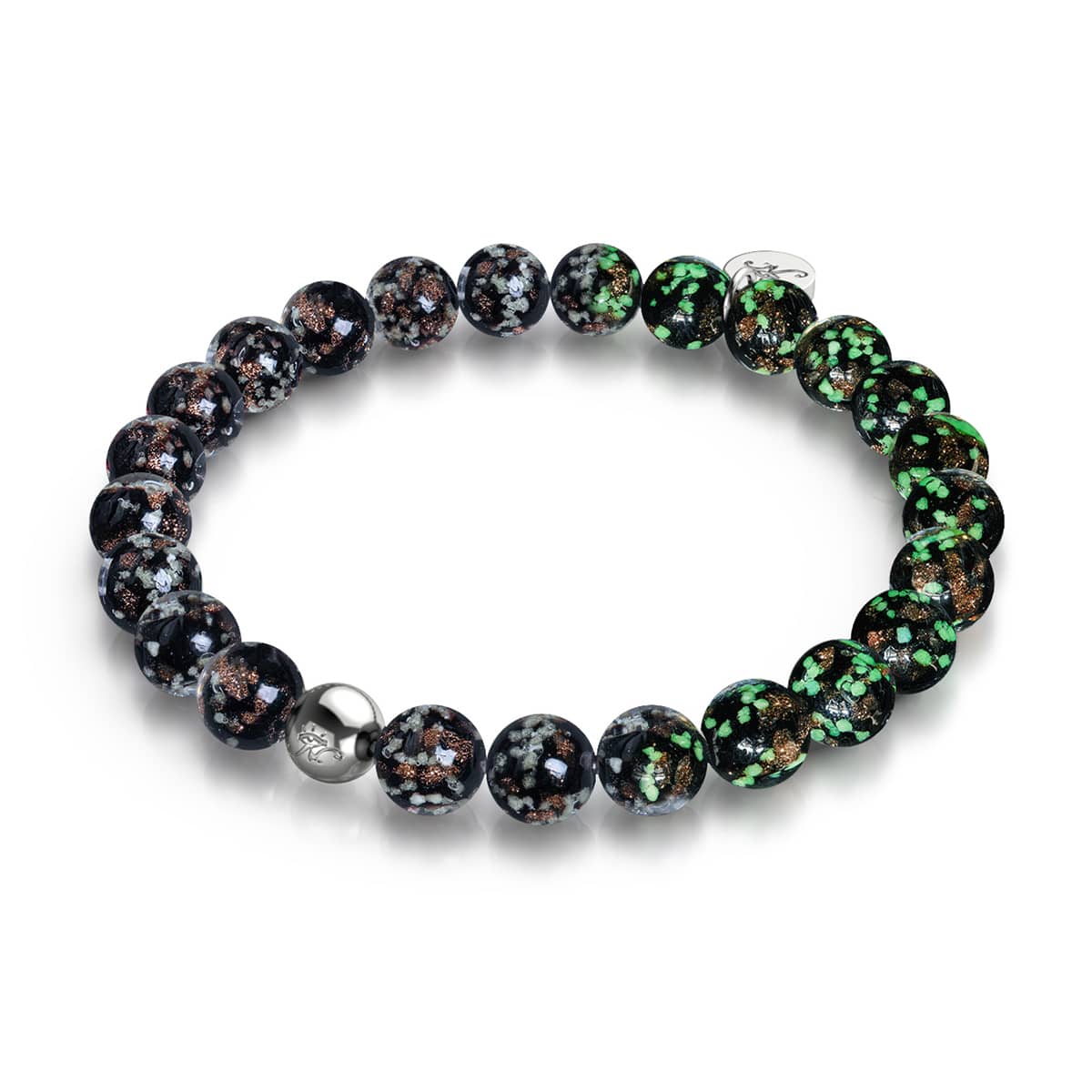 Obsidian | 925er Sterlingsilber | Glühwürmchen-Glasarmband
